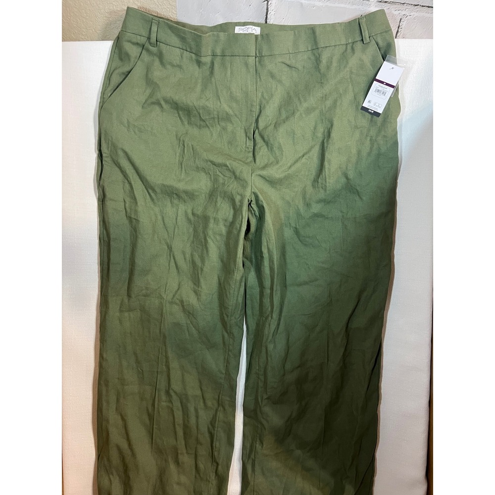 Sofia Jeans by Sofia Vergara Linen Wide Leg Pants Green Tea Size 20 NWT